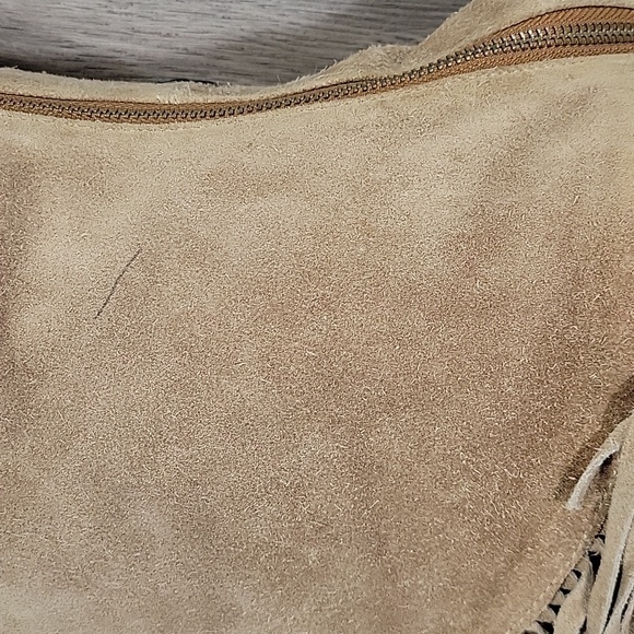 Rapsodia Suede Fringe Hobo Crossbody Shoulder Bag - Tan - Picture 6 of 16
